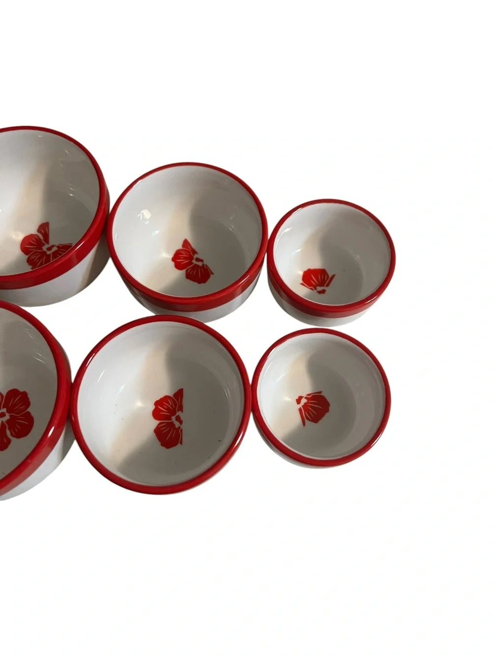 Carla Hall Sweet Heritage Nesting Ceramic Measuring Bowls White Red Blooming